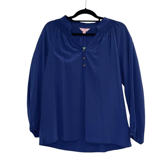 Lilly Pulitzer Tops - Lilly Pulitzer Women's SILK Blouse Small Elsa Top Bomber Blue NEW Popover